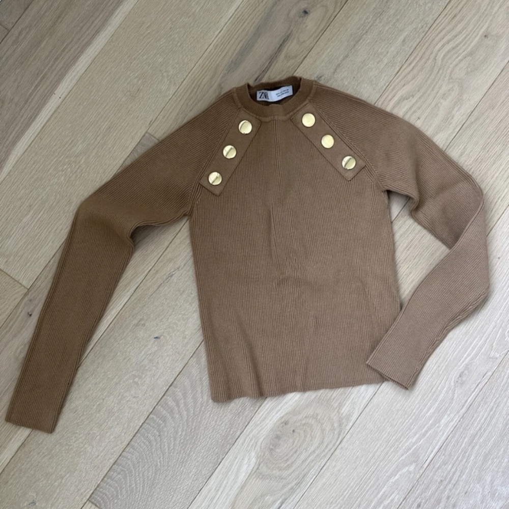 Zara Ribbed Top M Beige